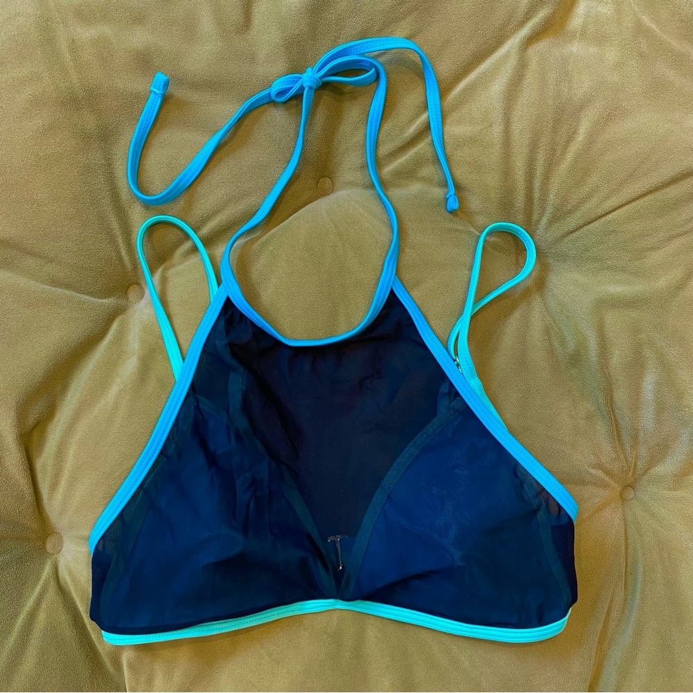 NWOT Catalina Black Mesh Halter Bikini Top with Teal Trim